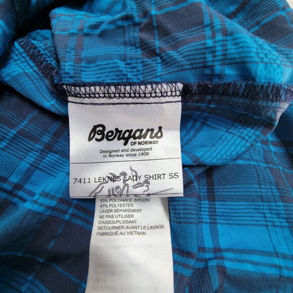 Bergans of Norway 7411 Leknes Lady Shirt Top Short Blue Plaid Sleeve Button Up - Picture 4 of 9